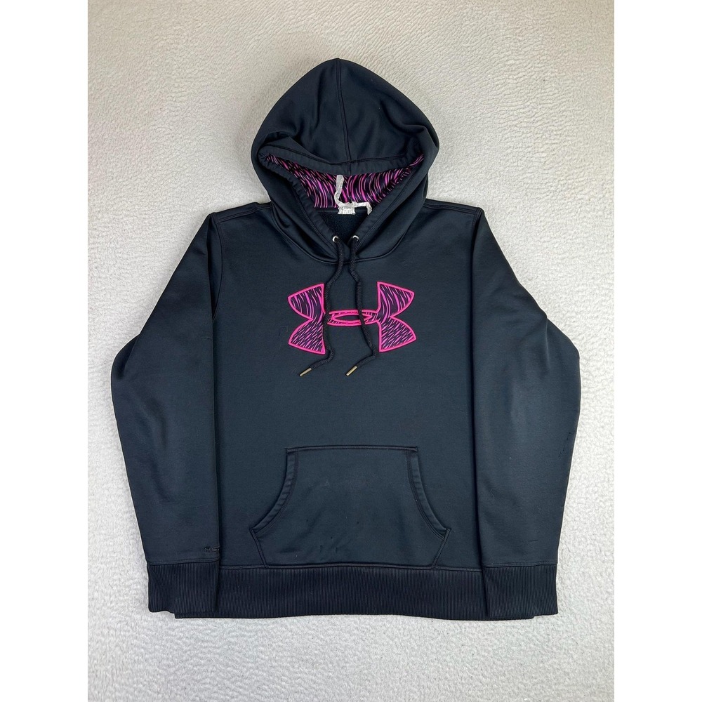 Under Armour Storm Hoodie Womens XL Black Pinkâ Logo Fleece Pullover 1260127
